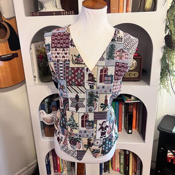 Bobbie Brooks Jackets & Blazers - Bobbie Brooks Womens Vintage Tapestry Christmas Santa Vest Sz M 90s Grandma‎